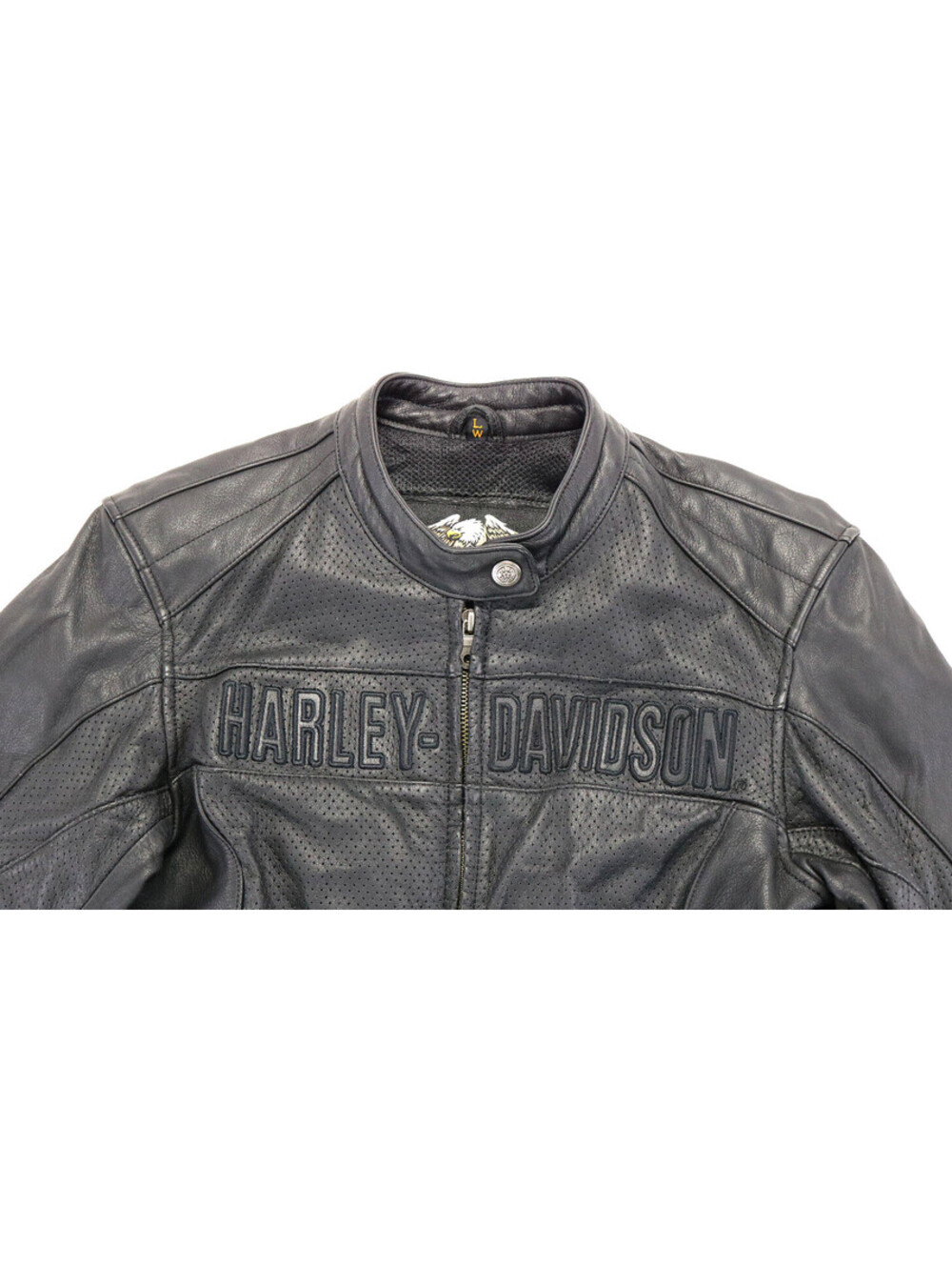 womens harley davidson jacket L black leather armor pockets perforated stretch